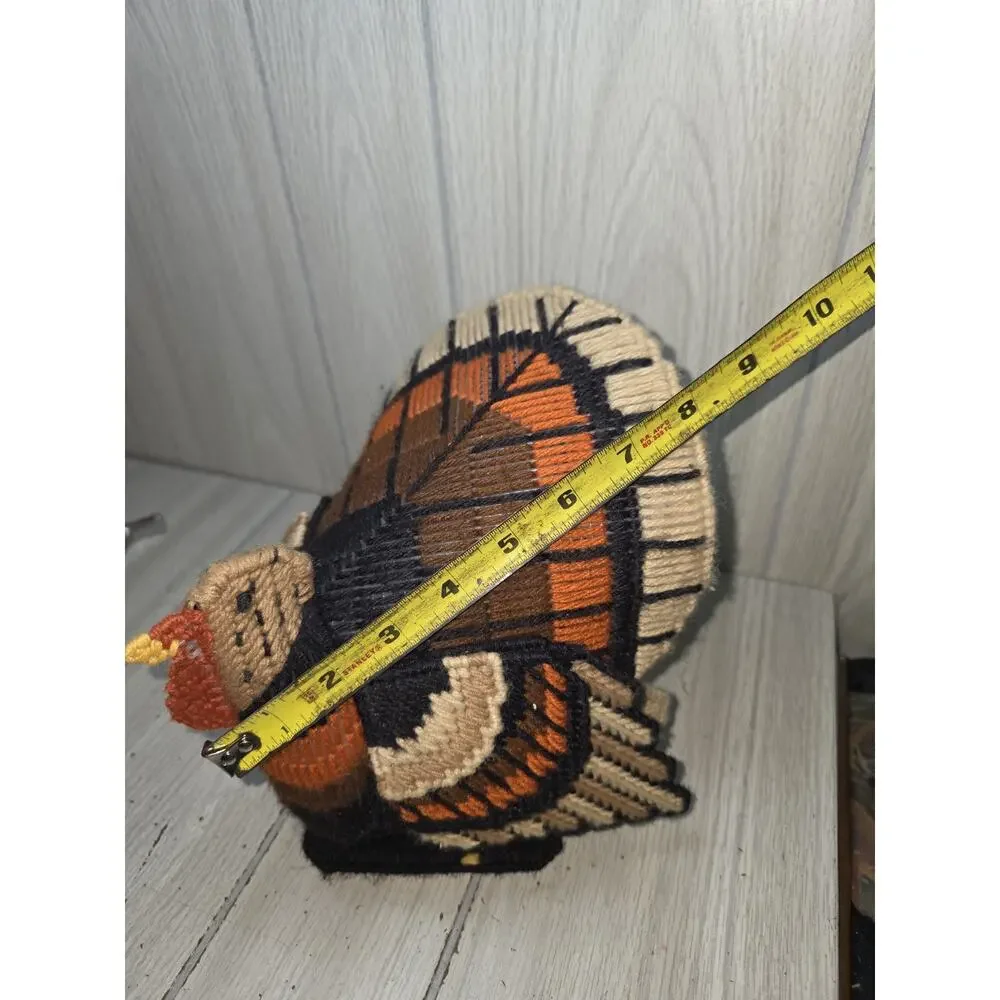 Vtg Handmade Thanksgiving Turkey Plastic Canvas Needlepoint Centerpiece 3D